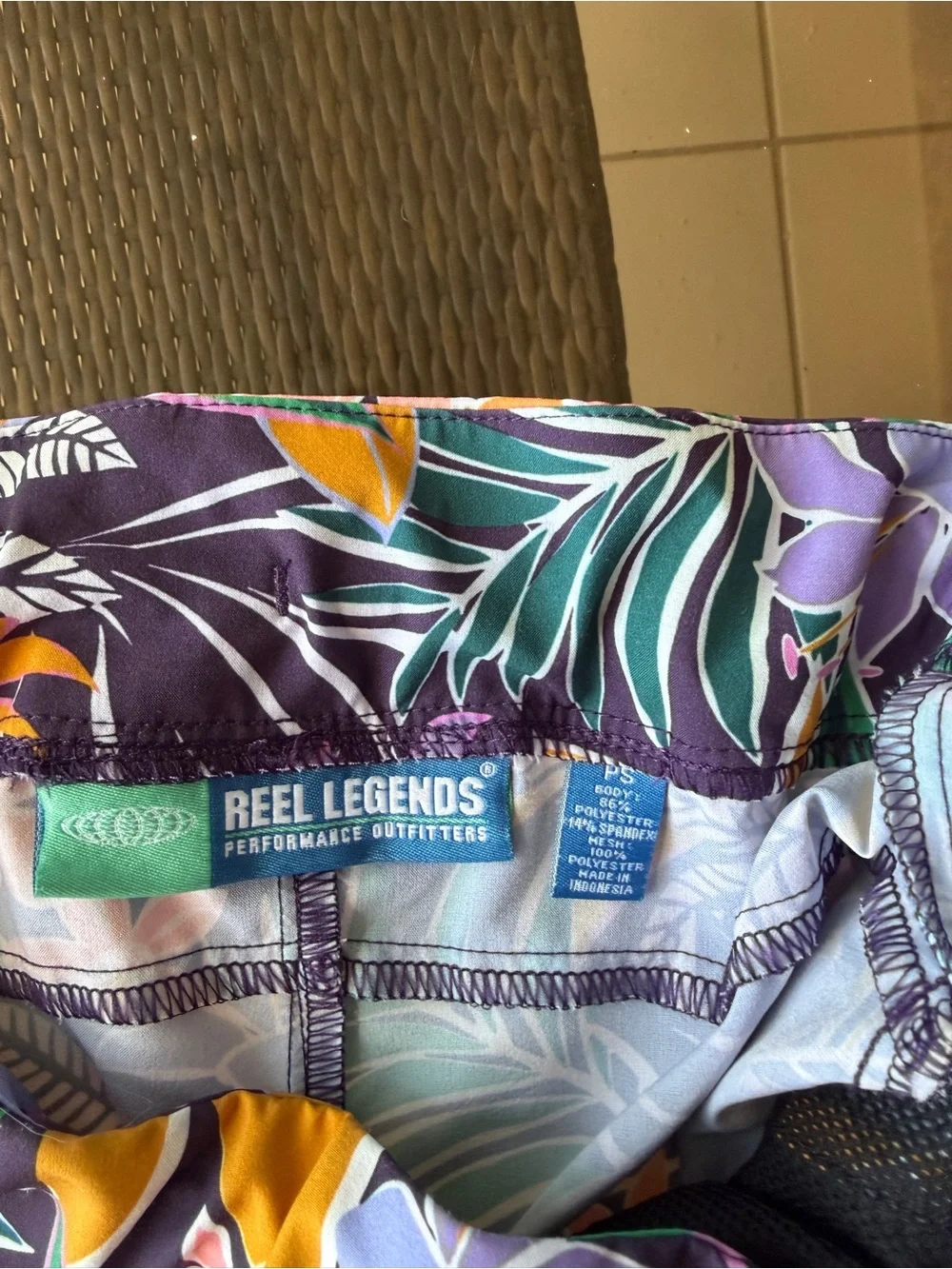 Reel Legends Purple Tropical Floral Athletic Shorts W/ Green & Pink SZ PS